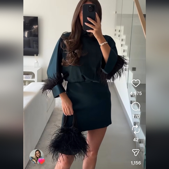 Zara Feather Satin Short Dress - Picture 5 of 16